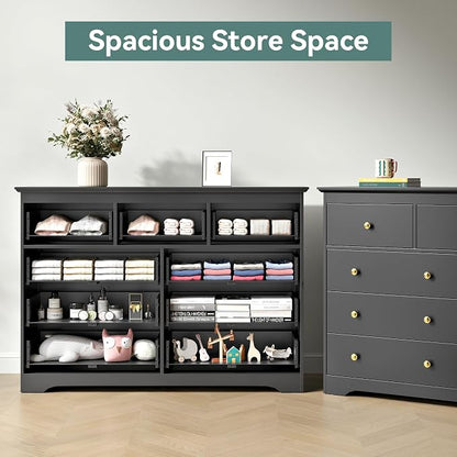 Black Dresser for Bedroom，55" Wide 9 Drawers Dressers,Modern Wooden Chest for Living Room, Hallway