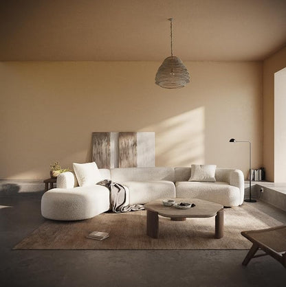 Acanva Formia Boucle Curved Sectional Sofa, 153" W Left Hand, White | Modular Couch, Modern Minimalist, Wood Frame, For Living Room, Apartment, Home Office
