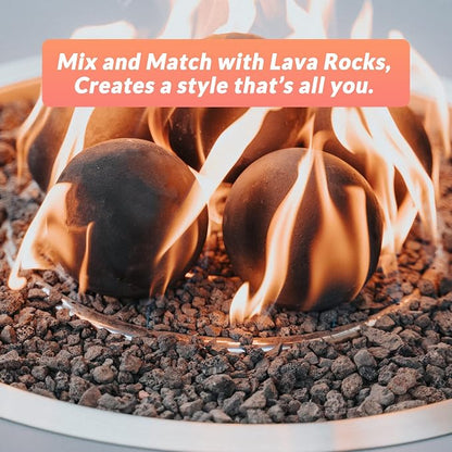 Skyflame 5 Inch Ceramic Fire Pit Balls, Set of 6 Round Fire Stones Set for Indoor and Outdoor Fire Pits or Fireplaces Accessory, Black