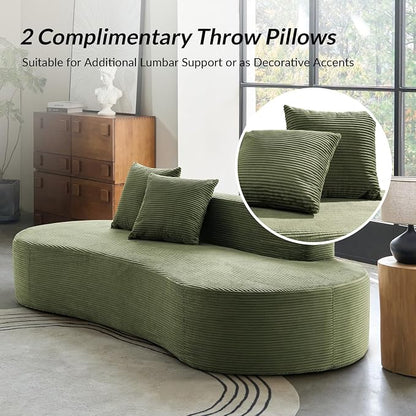 94.5" Modern Curved Sofa, 3-Seater Comfy Foam Couch with 2 Pillows, Frameless & No Assembly Required, Cloud Couch for Living Room, Green