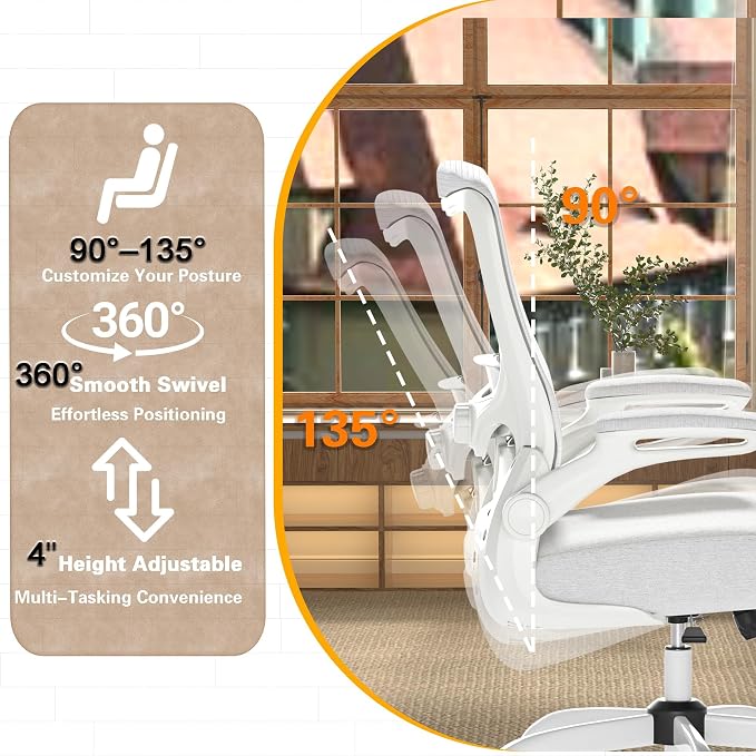 Ergonomic Office Chair for Long Hours, Padded Lumbar Support for Lower Back Relief, 330 lb Capacity, Comfortable Computer Desk Chair for Home Office, Computer & Study