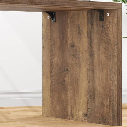 HSH L Shaped Desk with Storage Drawers Shelves, Large Corner Computer Table in Home Office, Industrial Wood Desk for Executive Writing Work Study, Rustic Oak, 55 Inch