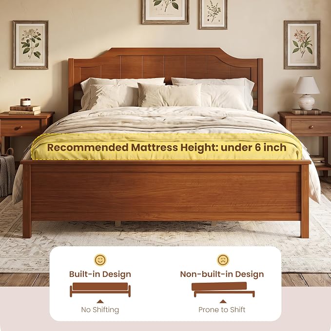 Giantex Queen Size Wooden Bed Frame with Headboard, Wood Slat Support | Farmhouse Platform Bed with Heavy Duty Mattress Foundation, Under-Bed Storage, No Box Spring Needed, Easy Assembly (Walnut)