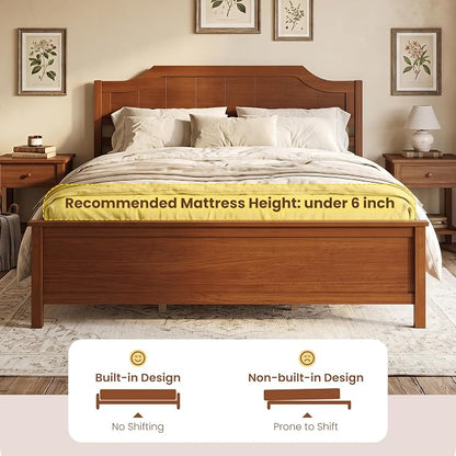 Giantex Queen Size Wooden Bed Frame with Headboard, Wood Slat Support | Farmhouse Platform Bed with Heavy Duty Mattress Foundation, Under-Bed Storage, No Box Spring Needed, Easy Assembly (Walnut)