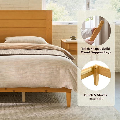 AMERLIFE 3 Piece King Bedroom Set, Solid Wood Platform Bed Frame & Nightstand Set of 2, Mid Century Modern Wooden Bedroom Furniture Set, No Box Spring, Noise-Free, Natural