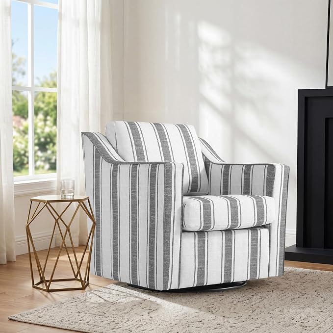 Swivel Accent Chair, Modern Round Barrel Arm Chair for Living Room, Bedroom, Comfy Club Reading Chairs for Adults (Stripe Grey, Set of 2)