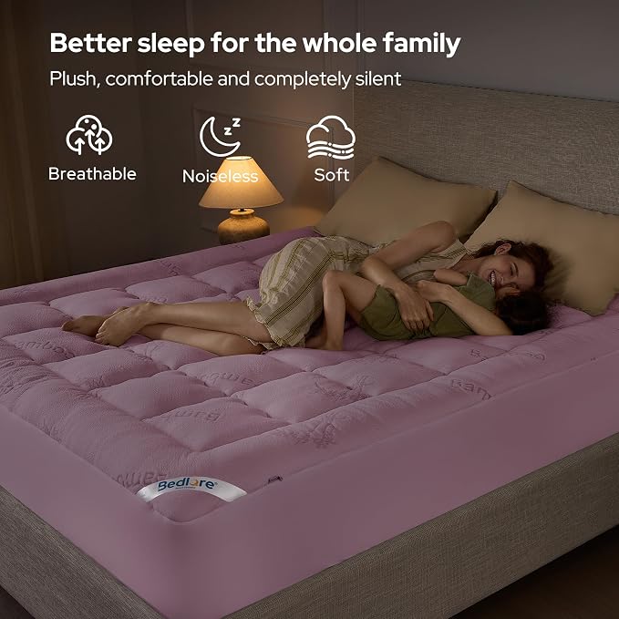 BEDLORE King Mattress Topper Viscose Derived from Bamboo, Thick Pillow Top Mattress Pad with Stretchable Pockets for 6"-18" Mattress, Soft Breathable Mattress Topper for Back Pain Relief(Pink)