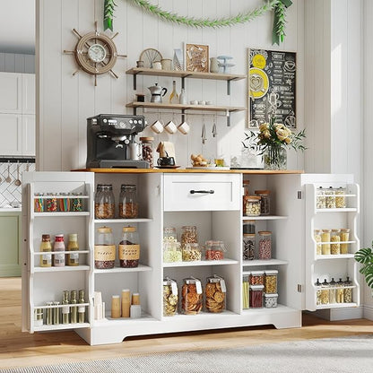 Gizoon 45" Kitchen Sideboard Buffet Cabinet with Storage Coffee Bar Cabinet with Drawer, Kitchen Pantry Storage with Door and Shelves for Bathroom and Living Room, White and Rustic