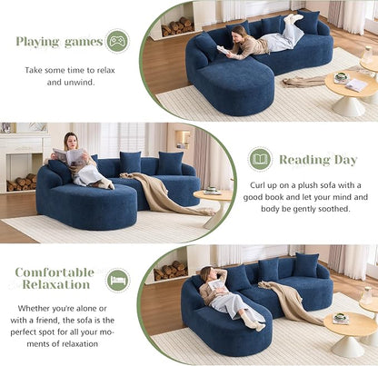 99" Curved Sofa with L-Shape Chaise,Modern Cloud Curved Couch with Deep Seat,No Assembly Required,Upholstered Oversized Couches for Living Room,Apartment (Blue, 99Inch)