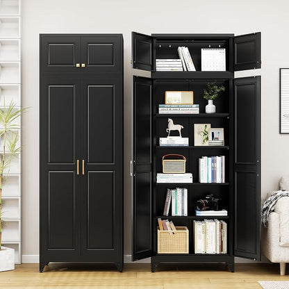 90” Tall Kitchen Pantry Cabinet,Metal Storage Cabinet with Doors and Adjustable Shelves,Modern Kitchen Hutch Cabinets,Freestanding Cupboard for Dining Room