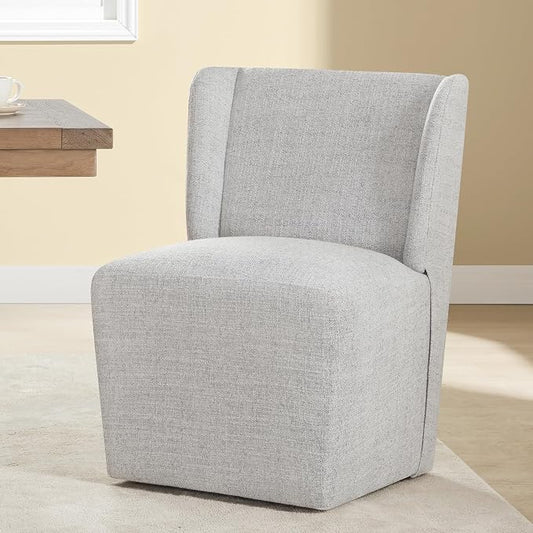 KISLOT Upholstered Dining Chairs Set of 1 with Casters, Wingback Modern Side Armless Deskchair with Rollers for Diningroom Bedroom Livingroom Reading Room, Pale Gray Fabric