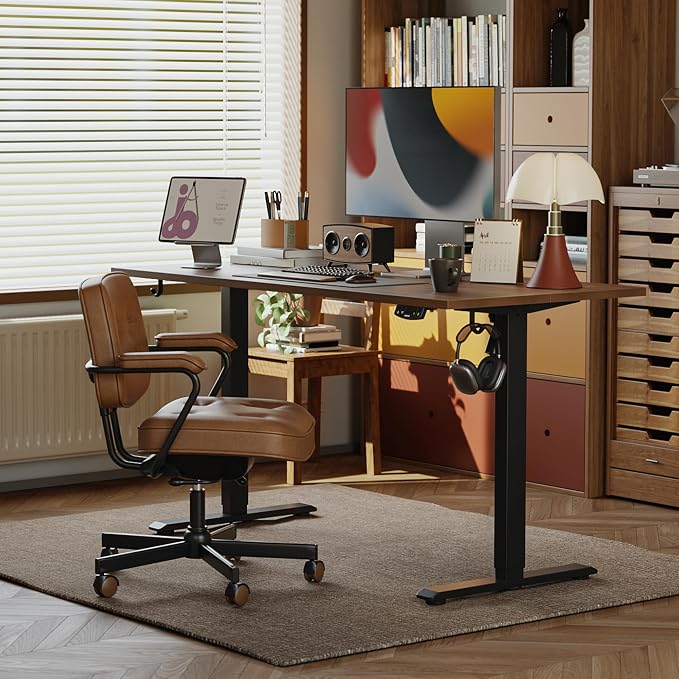 Agilestic Electric Standing Desk, 48 x 24 Inches Height Adjustable Desk, Sit Stand up for Work Office Home, Ergonomic Rising Computer Table with Memory Preset, Dark Walnut