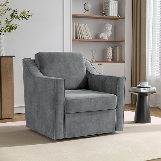 Swivel Accent Chair, 360° Swivel Upholstered Club Armchairs for Living Room, Comfy Single Sofa Reading Chair with Deep Seat, Metal Swivel Base, Chenille Fabric, Gray