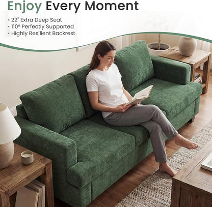 YOUDENOVA 2 Piece Set Comfy Sofa Couch, 3-Seater Sofa * 2 with Deep Seats, Modern Sleeper Couch for Living Room, Green Chenille