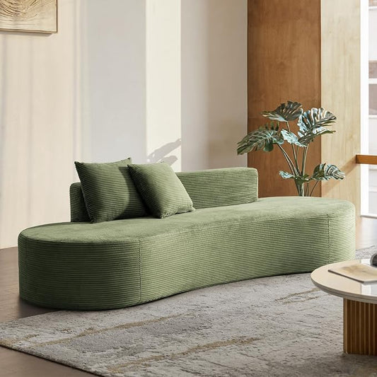 94.5" Modern Curved Sofa, 3-Seater Comfy Foam Couch with 2 Pillows, Frameless & No Assembly Required, Cloud Couch for Living Room, Green