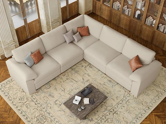EASE MOOSE Oversized Modular Sectional Couch, Faux Leather Sectional Sofa with Deep Seat, Scratch Resistant Leather Couch Material, Extra Large L Shaped Couch, Beige