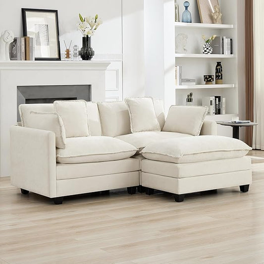 76'' Cloud Deep Seat Loveseat, Upholstered Chenille Modular 2-Seats Sectional Sofa Couch, Modern Comfy Settee Loveseat for Living Room Set, Small Apartment, Beige