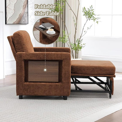 3 in 1 Folding Convertible Sleeper Sofa Bed Pull Out Couch with Side Pockets USB Port Side Table Single Sofa Bed with Adjustable Backrest for Living Room Bedroom 66" Orange 1 SEAT