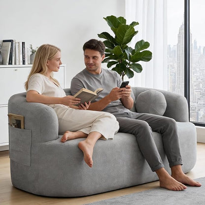 Loveseat Sofa for Small Space, 67.3" Boneless Love Seat Sofa with Side Pocket & 4 Pillows, Foam and Spring Filling, Soft Chenille for Living Room, Apartment, Bedroom, No Assembly