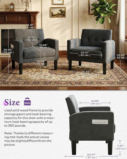 TYBOATLE Accent Chairs Set of 2 Living Room Chairs Cozy Tufted Mid Century Modern Accent Chairs with Arms for Bedroom Comfy Reading Arm Chair Small Chairs for Small Spaces Office (2, Dark Grey)