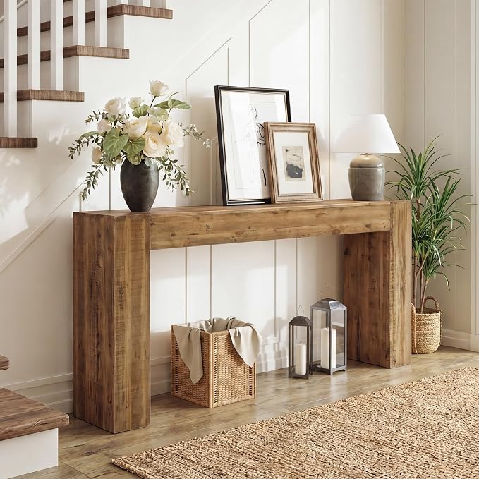 77" Reclaimed Solid Wood Console Table for Entryway, Extra Long Rectangular Sofa Table Behind Couch, Modern Farmhouse Hallway Entry Table for Living Room, Hallway, Foyer, 20 Mins Easy Assembly
