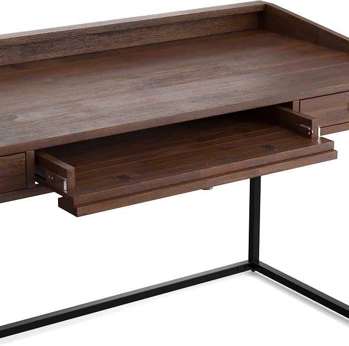 SIMPLIHOME Ralston Desk - 60 Inch Wide Solid Acacia Wood and Metal Writing Desk in Distressed Charcoal Brown, Modern Industrial Home Office Computer Table with 2 Drawers and Flip-Down Keyboard Tray