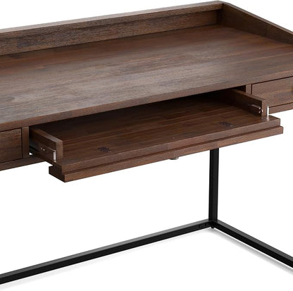 SIMPLIHOME Ralston Desk - 60 Inch Wide Solid Acacia Wood and Metal Writing Desk in Distressed Charcoal Brown, Modern Industrial Home Office Computer Table with 2 Drawers and Flip-Down Keyboard Tray