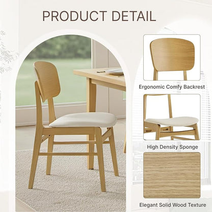 KISLOT Wooden Dining Chairs Set of 6, Upholstered Modern Dining Room Chairs, Mid Century Oak Kitchen Chairs with Ergonomic Wood Backrest for Farmhouse, Restaurant, Café (Cream Fabric & Original Color)