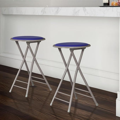 Lavish Home Folding Stool - Set of 2 Counter Height Bar Stools – 24-Inch Backless Folding Chairs with 225lb Capacity for Kitchen, Rec Room, or Game Room (Blue)