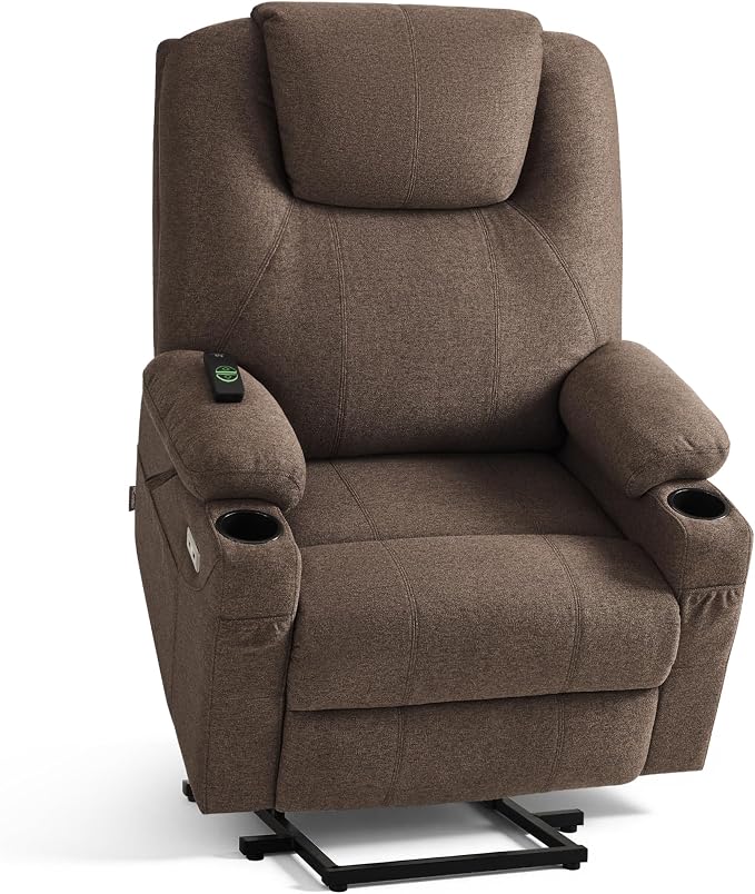 MCombo Power Lift Recliner Chair for Elderly R7045(Brown, Medium-Wide) | Heat and Massage, Breathable Fabric, USB& Type C Charging Port, FSC Certified