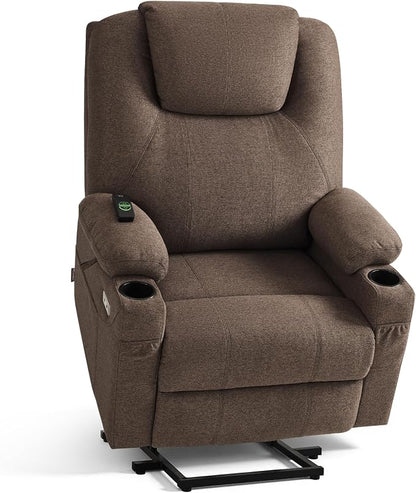 MCombo Power Lift Recliner Chair for Elderly R7045(Brown, Medium-Wide) | Heat and Massage, Breathable Fabric, USB& Type C Charging Port, FSC Certified