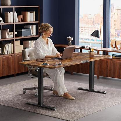 Huuger 63 X 24 Inch Electric Standing Desk with Power Outlets and USB-C Port, Height Adjustable Desk, Sit Stand Desk for Home Office, Computer & Gaming Desk with 4 Presets, Rustic Brown
