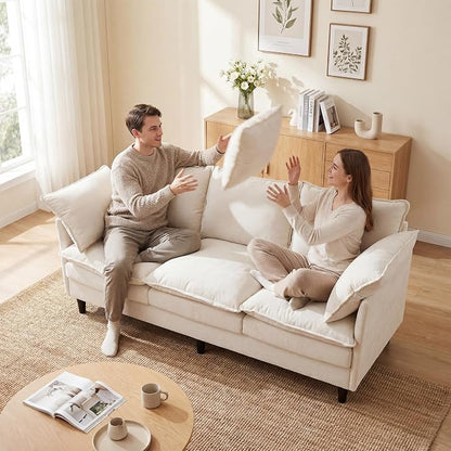 3 Seater Couch Sofa, 69" Small Couch Modern Cozy Comfy Cloud Chenille Sofa 23" Deep 1 Box & 2 Pillows & Washable Cover Couches for Living Room Bedroom Apartment Office 69-Beige-1
