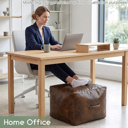 HIGOGOGO Square Stuffed Pouf Ottoman, Pu Leather Poufs with Foam Chunk Filling, Furry and Fluffy Pouf Foot Stool Storage Ottoman,26x18 Inches Floor Poufs Foot Rest for Living Room, Dark Brown