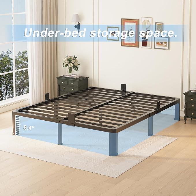 Yitong Angel 10 inch King Size Bed Frame with Round Corner Legs Mattress Slide Stopper,Low Profile Heavy Duty Metal Platform,Steel Slat Support,No Box Spring Needed,Easy Assembly,Noise Free