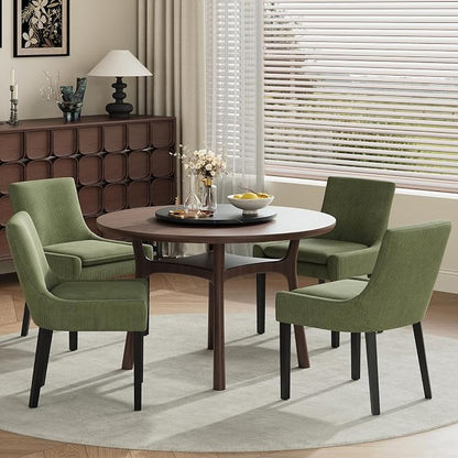 Modern Dining Room Chairs Set of 2 with Mid Back and Wood Legs, Upholstered Kitchen Chairs for Dining Room/Living Room, Light Green