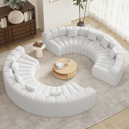 Oversized Curved Sofa, 8 Seater Modular Velvet Cloud Couch, Modern Boneless Sectional Couches for Living Room, No Assembly Required, White 1PC