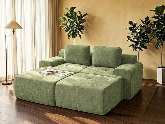 85" Oversized Boneless Couch, Comfort Cloud Sectional Couches for Living Room, Modular Sofa High Back & Extra Deep Seat, No Assembly, Soft Chenille Fabric (Olive Green, 85 inch- Shaped（2+2）)