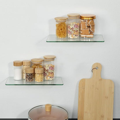 SAYAYO Glass Floating Shelves for Wall, Tempered Glass Shelves for Bathroom, Living Room, Bedroom, Office, Toilet, Kitchen Decor, 12 Inch Set of 2, Clear