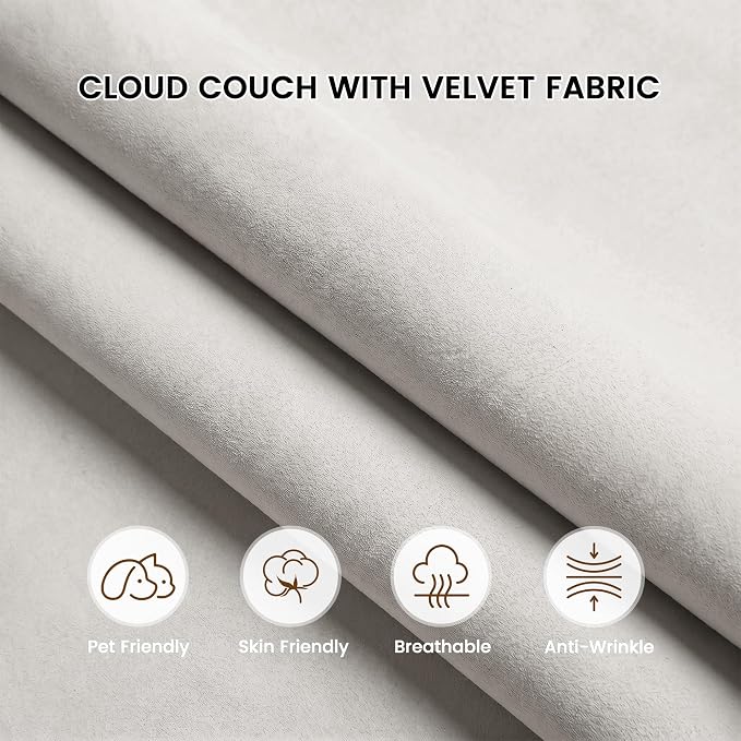 Convertible Modular Sectional Sofa, Modern Velvet Sofa 3-Seater Couch for Living Room, Apartment (104 in/Beige)