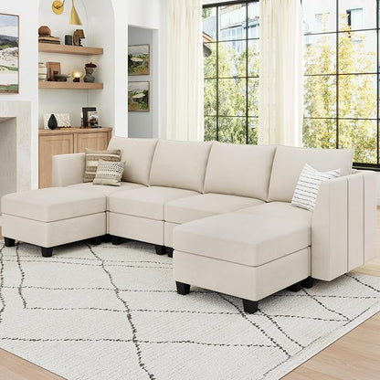Belffin Modular Sectional Sofa U Shaped Couch with Storage Velvet Sectional Couch for Living Room Beige