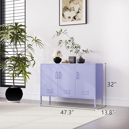 32" Wide 3-Door Lockable Metal Storage Cabinet with Accent Cabinet Locker, Heavy Duty Home Tool Cabinet, 2 Removable Shelves & Easy Assembly, for Home, Office, Entryway and Hallway Purple
