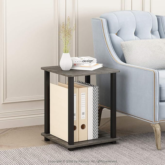 Furinno SIMPLISTIC Side Table Set of 2, 2-Tier Square Modern End Table, Nightstand, Night Stand, Bedside Table, Toolless Assembly, for Living Room, Bedroom, French Oak