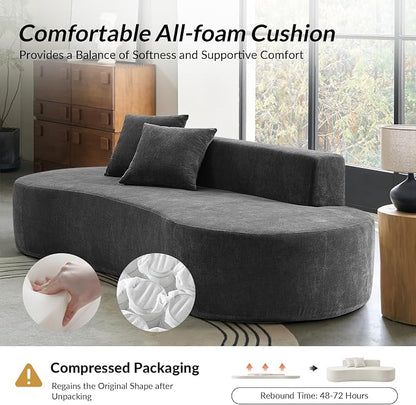 94.5" Modern Curved Sofa, 3-Seater Comfy Foam Couch with 2 Pillows, Frameless & No Assembly Required, Cloud Couch for Living Room, Charcoal
