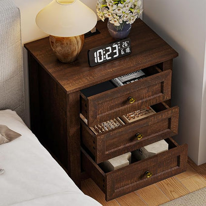 Farmhouse Dresser Nightstand Sets, 2-Piece Bedroom Furniture Set for Home | 5 Drawer Dresser Closet & 3 Drawer Nightstand, Chest of Drawers for Bedroom, Living Room, Entryway, Dark Brown