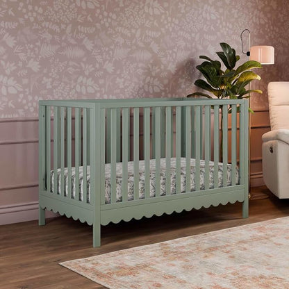 Davinci Sammy Scallop 4-in-1 Convertible Baby Crib, Light Sage | GREENGUARD Gold Certified, Converts to Toddler Bed & Daybed & Full-Size Bed, 4 Adjustable Mattress Heights - Easy to Assemble