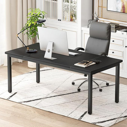 DlandHome Computer Desk, Large Executive Office Desk Study Writing Workstation for Home Office,70.8 x 31.5 inch,Black