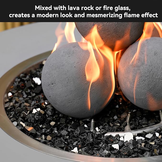 Skyflame 6-inch Fire Pit Balls, 4 Pack Gray Round Ceramic Fire Stones for Natural/Propane Indoor/Outdoor Fire Pits/Fireplaces/Fire Bowls Accessory