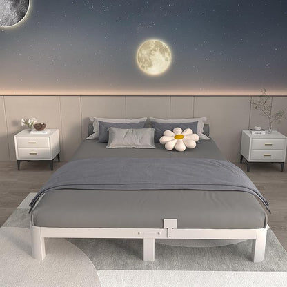 ITIMIDI 4 Inch White Queen Bed Frame, Metal Platform Bed Frames with Metal Gaskets, Heavy Duty Steel Support 3500 LBS, No Box Spring Needed, Anti-Slip Mattress Stopper, Easy Assembly