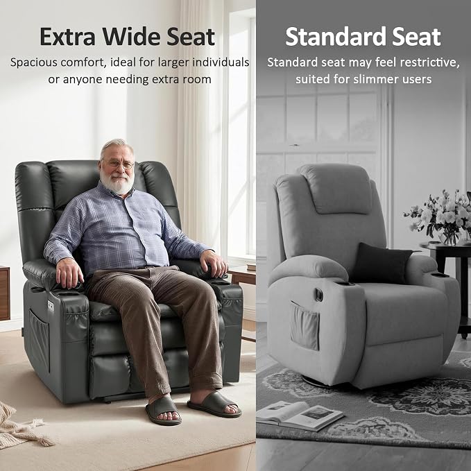 MCombo Dual Motor Power Lift Recliner Chair for Elderly, Lay Flat Lift Chair with Heat and Massage, Oversized Lift Recliner for Big and Tall, Faux Leather R7891 (Grey, Large-Wide)